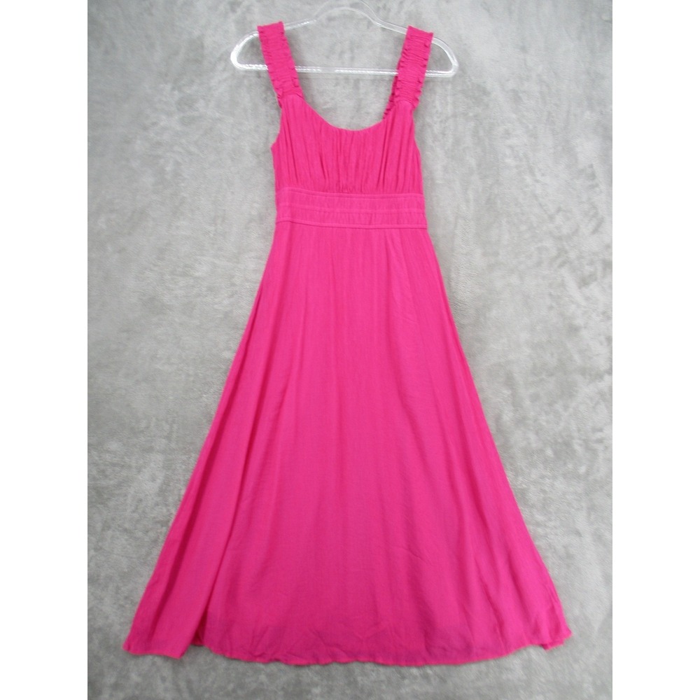 August Sky Dress Womens Small Hot Pink Babydoll Maxi‎ Crinkle Ruffle Feminine